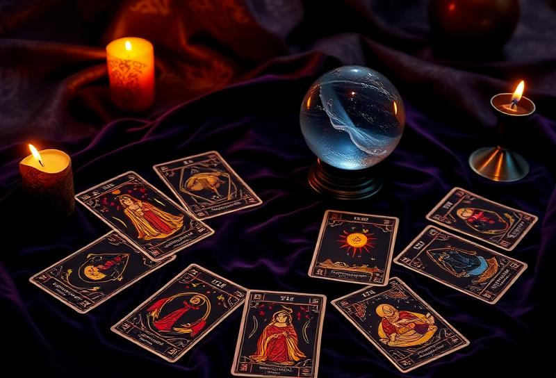 Tarot cards laid out for a reading at the Divyam Vaastu office in Chhatrapati Sambhajinagar (Aurangabad)
